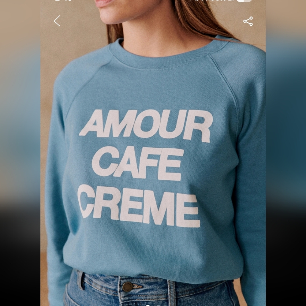 Sezane Amour Café Crème Blue Sweatshirt